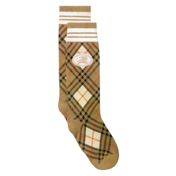 Burberry Argyle Check Stretch Cotton Blend Knight Socks Biscuit S 8113535